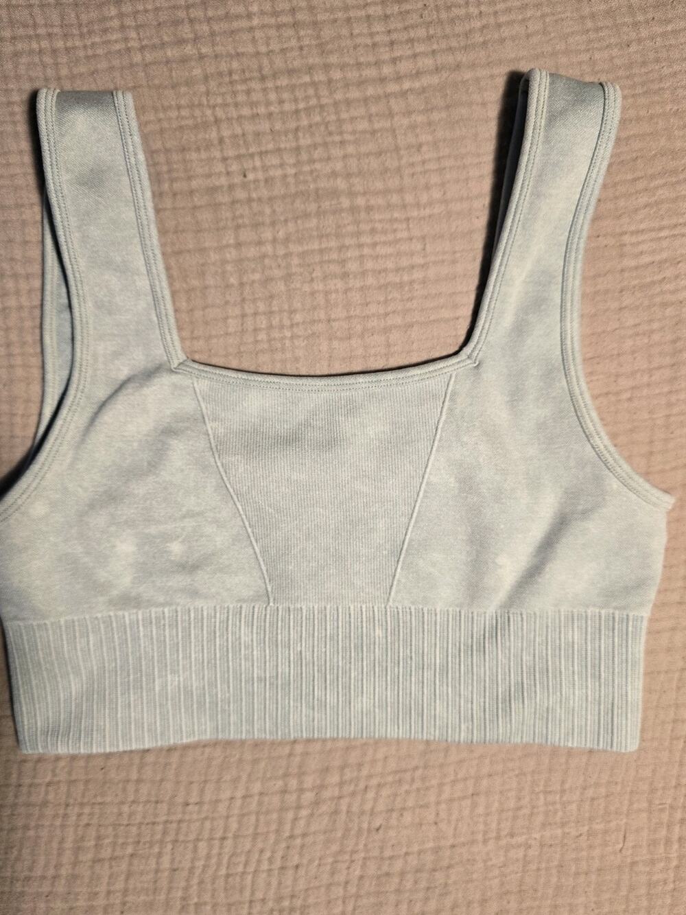 Yogalicious Stonewash Ribbed Seamless Square Neck Sports Bra Medium Mint Green